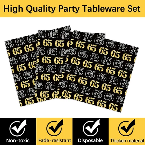 Miniatura 4 de 96 piezas de decoración de cumpleaños número 65 para hombres, platos y servilletas de papel para la mesa de pastel, suministros de mesa