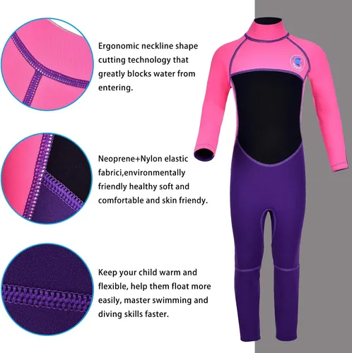 Miniatura 8 de Kids Full Wetsuit Toddler Boys Girls and Youth 2.5mm 3mm Neoprene Child Wet Suit Back Zipper Thermal Swimsuits for Diving Surfing Swimming Water