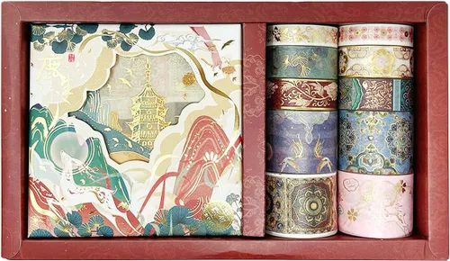 Miniatura 16 de allydrew Juego de cinta washi decorativa de lámina dorada y calcomanías para papelería, diario, fabricación de tarjetas (10 rollos y 10 hojas)