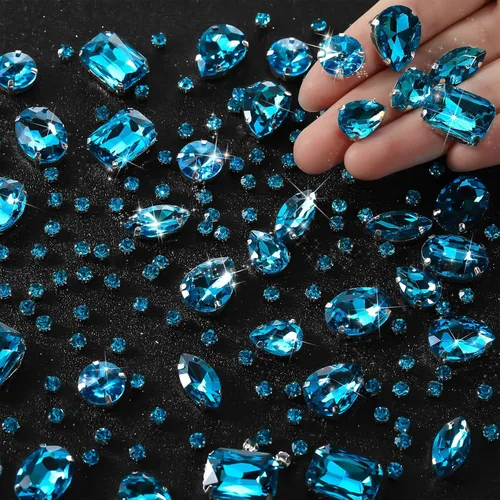 Miniatura 8 de WILLBOND 156 piezas de diamantes de imitación para coser con garra, diamantes de imitación de cristal con base plana, gemas con engaste de metal