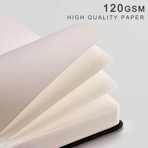 Miniatura 3 de EMSHOI - Cuaderno de puntos, 256 páginas A5, cuadrícula de puntos, papel grueso de 120gsm, 16 páginas perforadas, piel sintética suave, bolsillo
