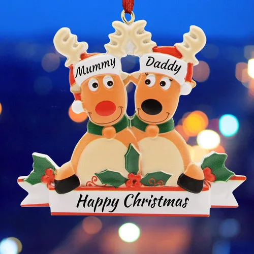 Miniatura 3 de Adorno personalizado de ciervo para árbol de Navidad, familia de 2,3,4,5,6,7,8 nombres, lindo reno de Papá Noel, decoración de Navidad 2025, regalo