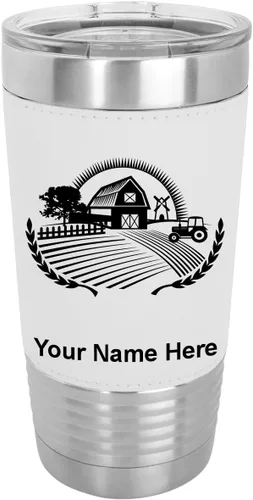 Miniatura 22 de LaserGram Vaso aislado al vacío de 20 onzas, granja, grabado personalizado incluido (piel sintética, estilo béisbol)