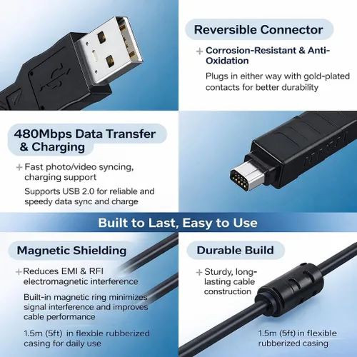 Miniatura 5 de Master Cables Olympus CB-USB5 CB-USB6 CB-USB8 Cable de carga y transferencia de datos USB para cámaras Olympus Tough TG Series, Stylus, FE, SZ, SH