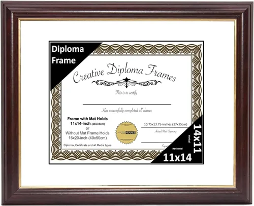 Miniatura 60 de Creative Picture Frames Marco para Diploma de Caoba con Borde Dorado de 12x16 pulgadas con Vidrio y Paspartú Negro y Colgadores de Pared Instalados