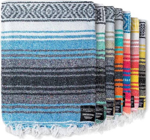 Miniatura 11 de Manta mexicana tipo sarape, tejida a mano, perfecta para usarse como tapete de yoga, manta de playa, manta de picnic, montura de caballo