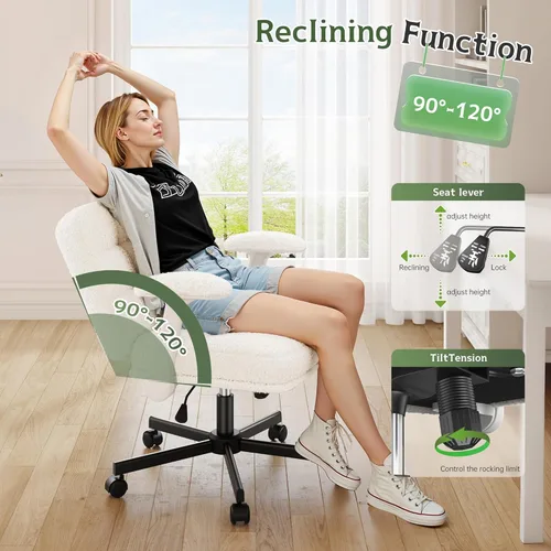 Miniatura 4 de DurayLoly Silla Criss Cross con Ruedas, Silla de Oficina con Reposabrazos Levadizos, Silla de Tocador para Dormitorio, Oficina en Casa, Apartamento
