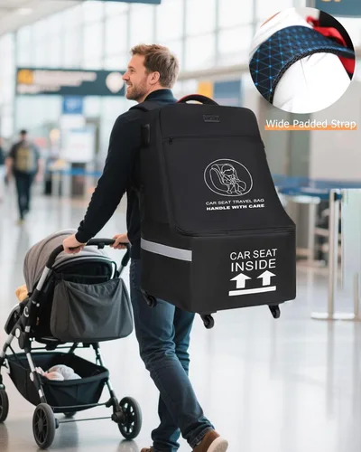 Miniatura 7 de MCBD Bolsa de viaje para asiento de automóvil para avión, mochila plegable para asiento de bebé para viaje, portabebés acolchado para asiento