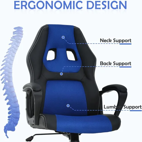 Miniatura 4 de Silla ergonómica para videojuegos, oficina, piel sintética, videojuegos, computadora ajustable con soporte lumbar, reposabrazos giratorio, trabajo