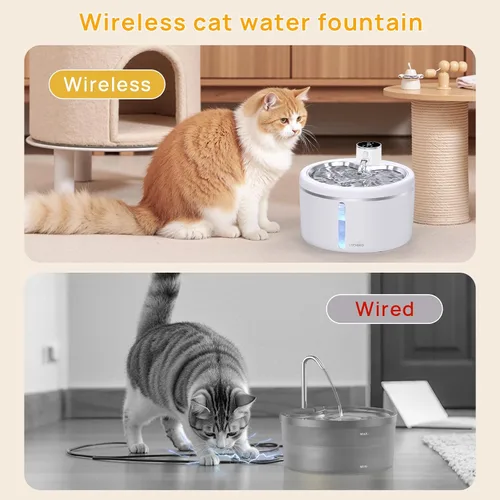 Miniatura 2 de Fuente de agua inalámbrica para gatos con bandeja de acero inoxidable, fuente de agua para mascotas de 102 oz/3 L para gatos en el interior, fuente