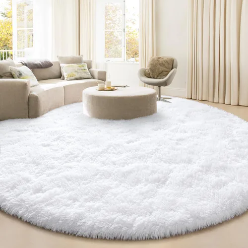 Miniatura 18 de Alfombra Redonda para Dormitorio, Alfombras de Área Circulares Suaves y Esponjosas de 4x4 pies para Cuarto de Niños y Niñas, Habitación Infantil