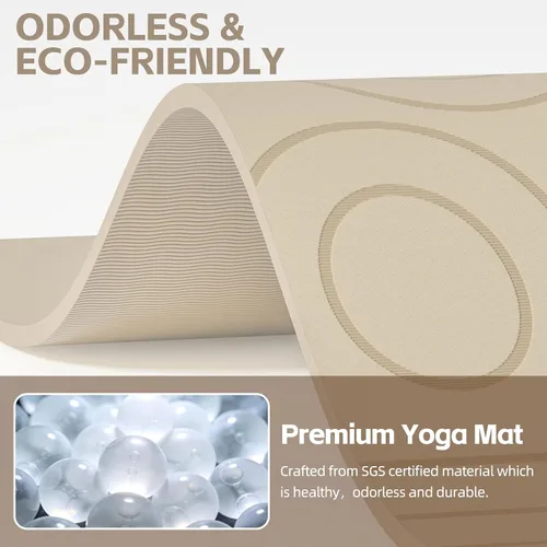 Miniatura 5 de PAIDU Alfombrilla de yoga grande, 72 x 36 x 2/5 pulgadas (0.394 in) gruesa antideslizante, material POE certificado SGS, ideal para gimnasio