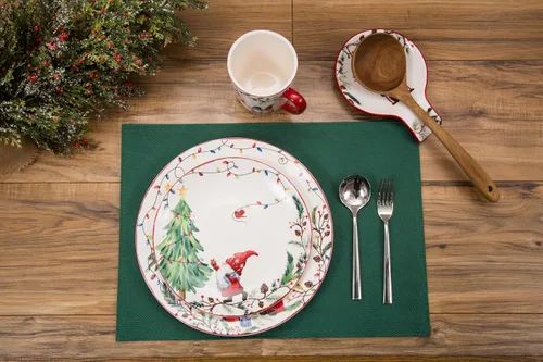 Miniatura 4 de Bico Juego de 4 platos de ensalada de gnomos de Navidad, platos de postre de cerámica de 8.75 pulgadas para ensalada, aperitivo, guarniciones