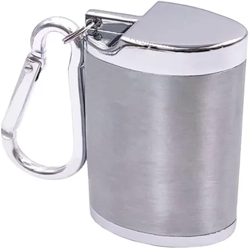 Miniatura 8 de Hourwof Cenicero portátil de metal con tapa, cenicero de bolsillo para cigarrillos, bandejas de ceniza de viaje con llavero, negro ovalado
