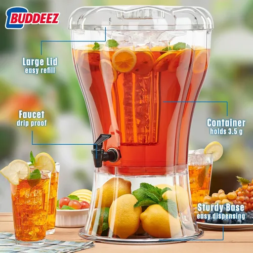 Miniatura 4 de Irrompible 3.5 galones dispensador de bebidas con extraíbles hielos Buddeez, Transparente