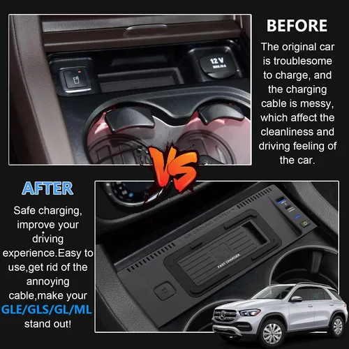 Miniatura 3 de Cargador de coche inalámbrico para Mercedes-Benz GLE/GLE Coupé/GLS/GL/ML W166 X166 C292 GLE350 GLS400 ML450 GL550 AMG 2012-2019 accesorio, cargador