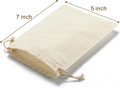 Miniatura 5 de DRQ Bolsas de algodón con cordón – Bolsas ecológicas de muselina para regalo y recuerdo de fiesta (5 x 7 pulgadas) – Bolsas de tela de algodón sin