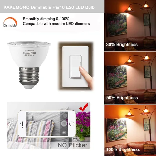 Miniatura 3 de KAKEMONO PAR16 Bombillas LED regulables de 5 W, luz de punto de pista de cuello corto, foco halógeno de 50 vatios, base mediana E26, 2700 K blanco