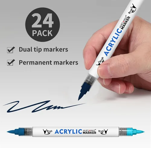 Miniatura 2 de Acrylic Paint Markers, 24 Pack Dual Tip Brush Pens - 48 Colors Double Ended Permanent Markers for Rock Painting, Ceramic, Glass, Wood, Canvas & Art