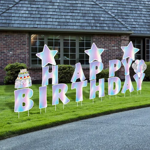 Miniatura 9 de Jetec 18 Piezas de Carteles de Cumpleaños para Patio con Estacas, Carteles de Cumpleaños al Aire Libre de 16 Pulgadas, Decoraciones de Cumpleaños