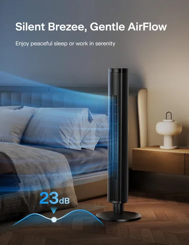 Miniatura 5 de PELONIS - Ventilador de torre de 42 pulgadas para dormitorio – 26 pies/s, ventilador de torre oscilante de 90° con control remoto, pantalla LED
