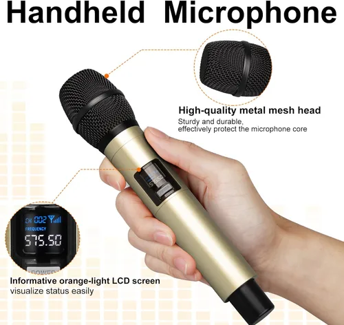Miniatura 4 de Depusheng Micrófono inalámbrico DX4 con 4 micrófonos dinámicos UHF profesionales, sistema de micrófono de mano inalámbrico para karaoke, canto