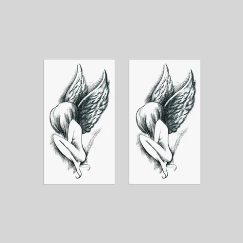 Miniatura 2 de Juego de 2 calcomanías de tatuaje temporales pequeñas, diseño de ángel negro oscuro para mano, cuello, cara, muñeca, impermeable, arte corporal