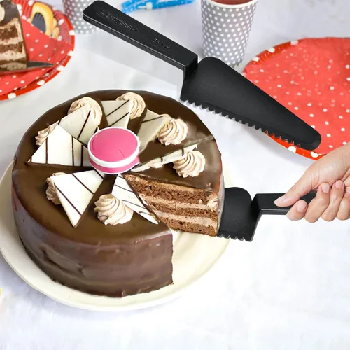 Miniatura 7 de 50 piezas desechables de plástico cortador de tartas, espátula de plástico negro para tartas, utensilios de servir desechables para pizza