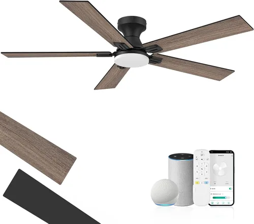 Miniatura 19 de Ventilador de techo inteligente de perfil bajo de 42 pulgadas con luces y control remoto, motor DC silencioso, control de voz WiFi a través de Oro