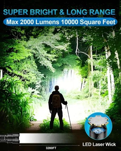 Miniatura 2 de Linterna de 2000 lúmenes de alta luminosidad con lente de encendido, linterna LED recargable superbrillante con zoom, 5 modos, impermeable, linterna