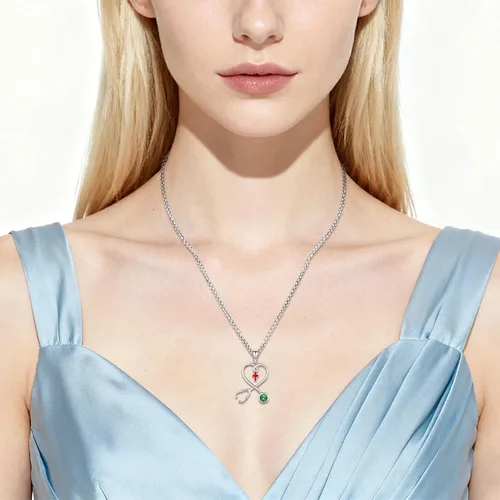 Miniatura 212 de Collar de alas de ángel de plata de ley 925, ángel de la guarda, enfermera RN caduceo, dije de ángel de cristal, joyería de regalo para mujer