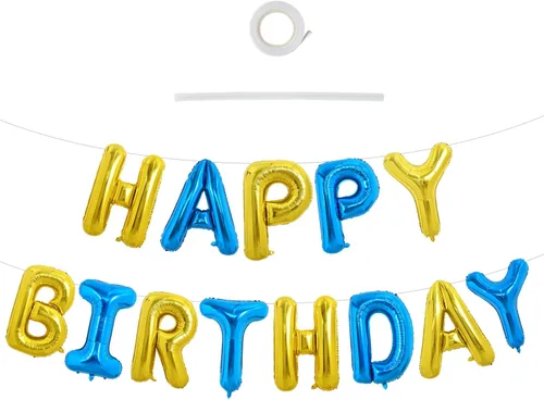 Miniatura 45 de TONIFUL Pancarta de Globos Negros de Feliz Cumpleaños de 16 Pulgadas con Letras de Papel de Aluminio Mylar, Cartel Banderín Reutilizable