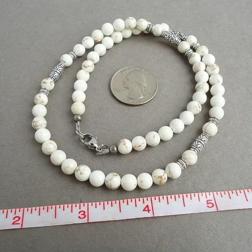 Miniatura 21 de Mami's Gem Studio Collar de cuentas para hombre, hecho a mano en Estados Unidos, piedras preciosas de 0.236 pulgadas y peltre estilo tribal