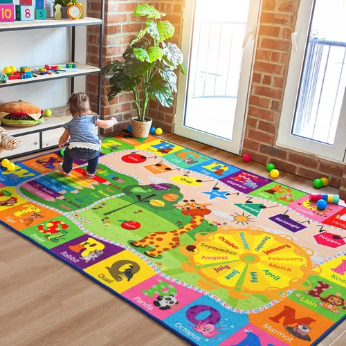 Miniatura 15 de Alfombras infantiles lavables para sala de juegos, alfombras de aprendizaje educativas y divertidas con formas de animales del alfabeto ABC