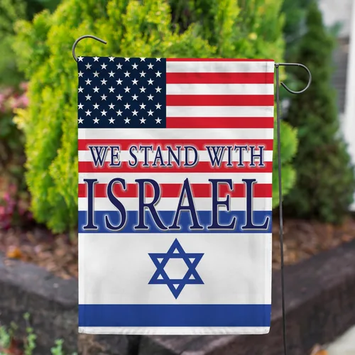 Miniatura 3 de Bandera de jardín con texto en inglés «We Stand with Israel» Bandera de jardín de 12.5 x 18 pulgadas, bandera de soporte de doble cara, bandera