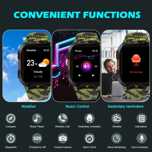 Miniatura 8 de QTLLBT Reloj Inteligente Recibir/Hacer Llamadas Linterna LED Brújula Altitud 2.01HD Rastreador de Fitness Múltiples Carátulas de Reloj Más de 100