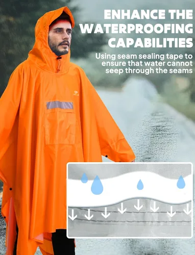 Miniatura 6 de ANYOO Poncho de lluvia con capucha para adultos, impermeable, ligero, para hombres y mujeres, chaqueta de lluvia reutilizable para emergencias al