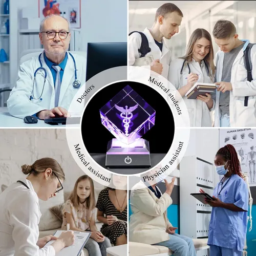 Miniatura 6 de YWHL Figura de Caduceo de Cristal con Grabado Láser 3D para Médicos - Regalos de Apreciación para el Día del Médico para Profesionales Médicos