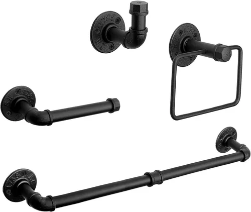 Miniatura 11 de Kit de Anillo de Toalla Jeasor de 4 Piezas de Tubo Industrial para Baño, Kit de Accesorios de Montaje en Pared DIY Incluye Gancho para Bata, Barra