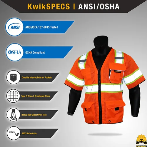 Miniatura 2 de KwikSafety - Charlotte, NC - Men's & Women's Class 3 Safety Vest PPE Hi Vis Reflective ANSI OSHA Naranja 1 paquete