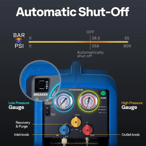 Miniatura 5 de VIVOHOME Bomba de vacío HVAC de una sola etapa de 1/4 HP 3.5 CFM 110V con máquina portátil de recuperación de refrigerante VIVOHOME R1234yf R32 3/4