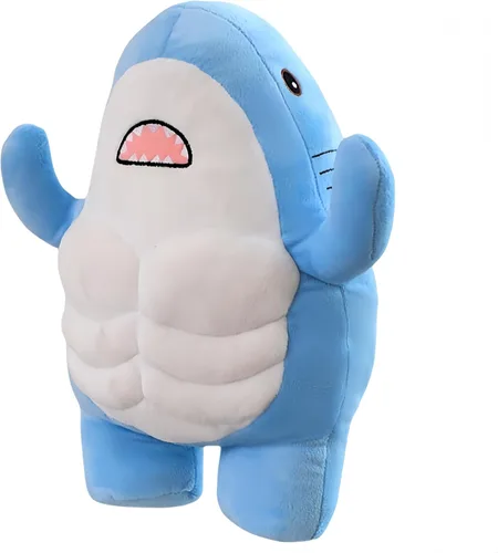 Miniatura 2 de Animal de peluche de tiburón muscular, lindo juguete de peluche 3D de tiburón muscular, regalos para niños, 13.8 pulgadas (azul)