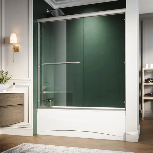 Miniatura 2 de ELEGANT 58.5-60 pulgadas de ancho x 57 3/8 pulgadas de alto, puertas corredizas de vidrio para bañera, puerta de ducha semi-sin marco con vidrio