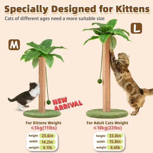 Miniatura 2 de Meowoou Rascador para gatos con bola colgante, poste de 23.6 pulgadas de alto, lindos juguetes para gatos de interior con cuerda de sisal, torre