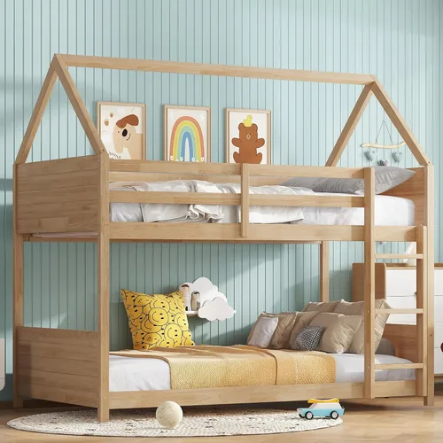 Miniatura 8 de Cama Houae de tamaño individual, marco de cama de madera con techo, no necesita somier, color blanco