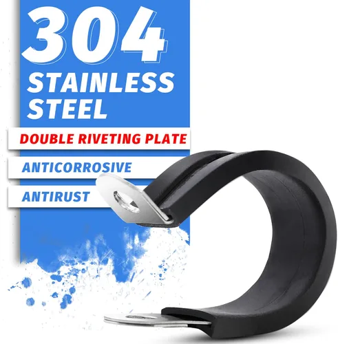 Miniatura 3 de 12 piezas de abrazaderas de cable dobles de 1-1/2" con refuerzo remachado actualizado, abrazaderas de tubo de bucle aislado con almohadilla de goma