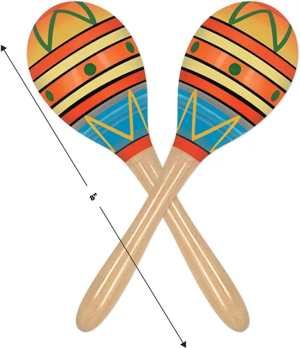 Miniatura 3 de Beistle 6 Maracas de madera para fiesta temática mexicana del Cinco de Mayo, 8 pulgadas, multicolor