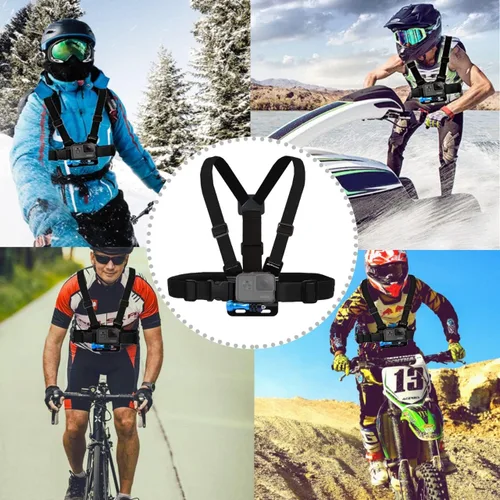 Miniatura 4 de MiPremium Arnés de pecho con soporte y correa para la cabeza para GoPro Hero 13 12 11 10 9 8 Max Go Pro Hero 7 6 5 3 4 Session Negro Plata Fusion