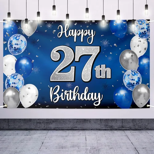 Miniatura 86 de Decoraciones de Feliz 11º Cumpleaños, Globo Azul y Plateado Grande Pancarta de Fondo de Cumpleaños, Brindemos por Once Años Suministros de Fiesta