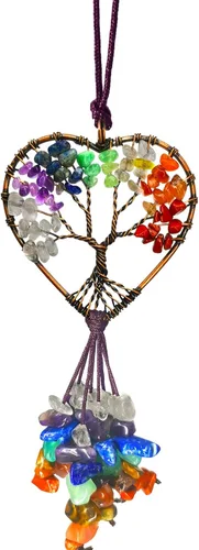 Hecho a mano con piedras de chakras del árbol de la vida, accesorios colgantes para espejo de automóvil, para mujeres y hombres, 7 chakras de